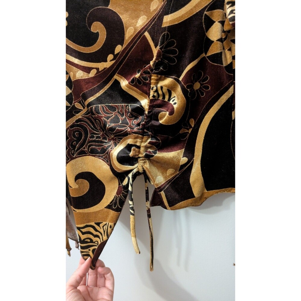 Vintage 90s Y2K Velvet Top M Fairy Grunge Asymmetric Brown Whimsigoth Geo Floral - Picture 3 of 9